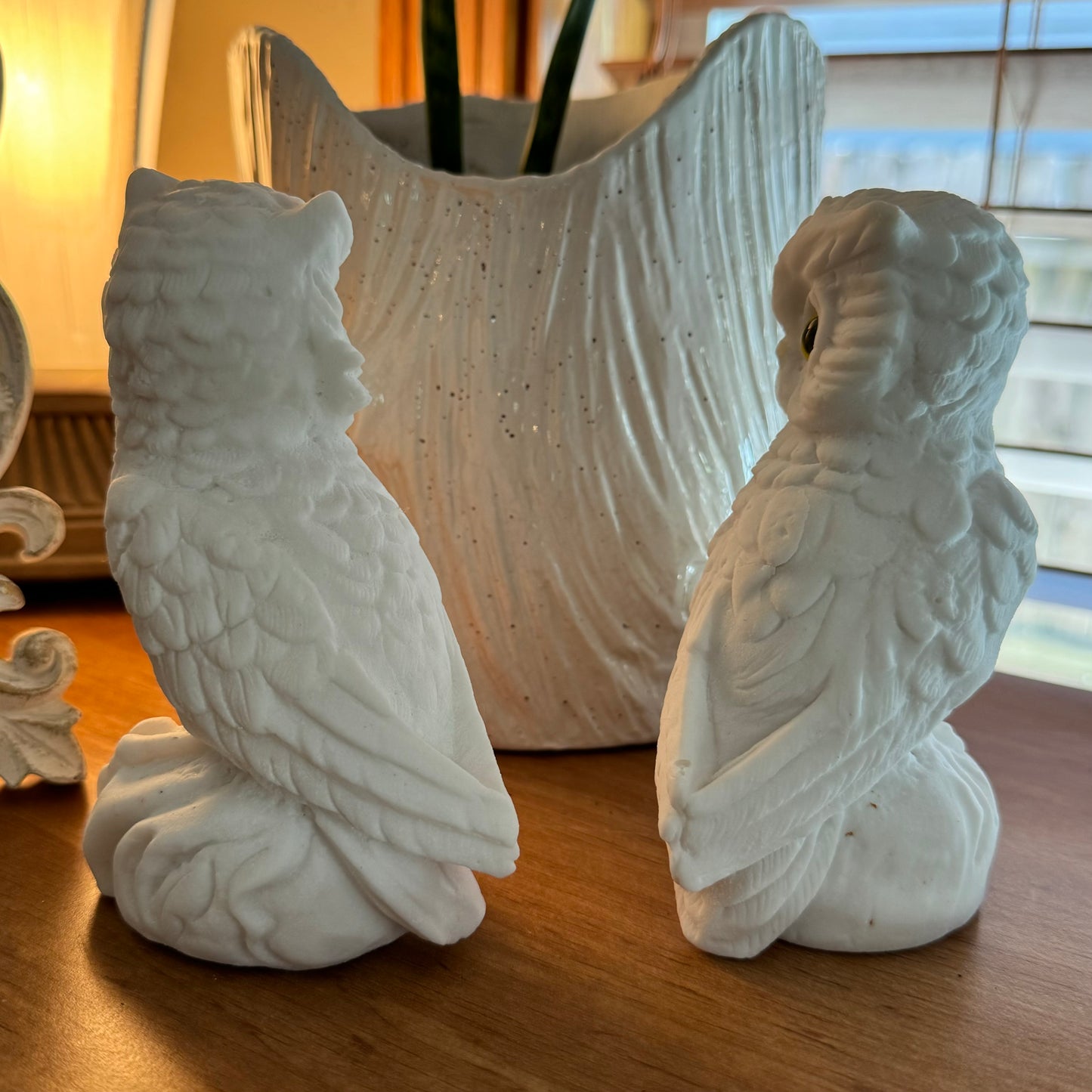 Pair of white Alabaster Owls