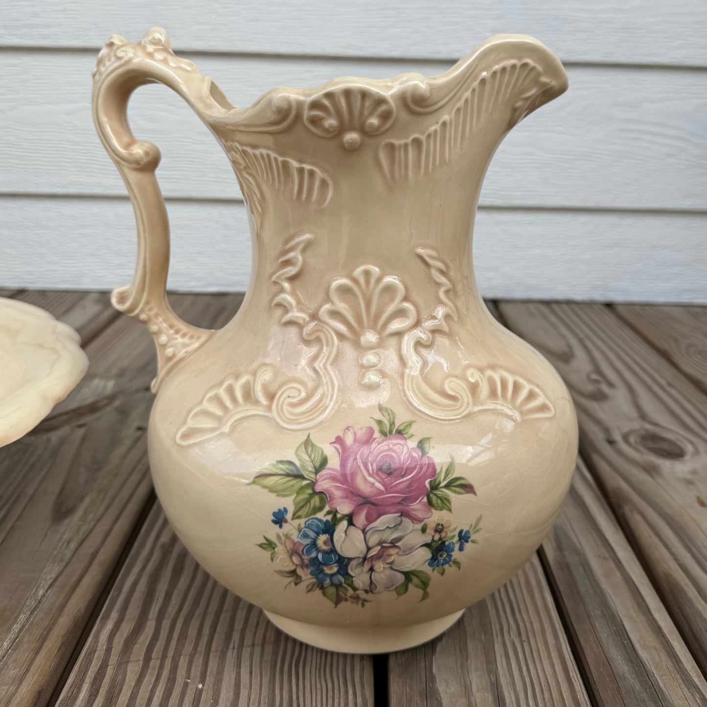 Antique Pitcher & Basin Set (Rose Pattern)