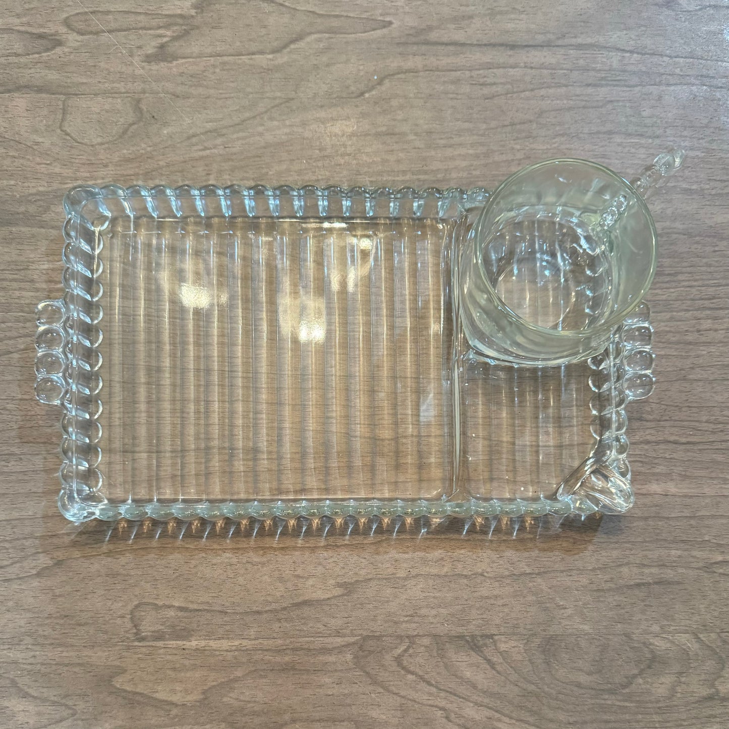 1950s Hazel Atlas Ball & Rib Glass Sip N Smoke Luncheon Snack Tray Vintage (2pc set)