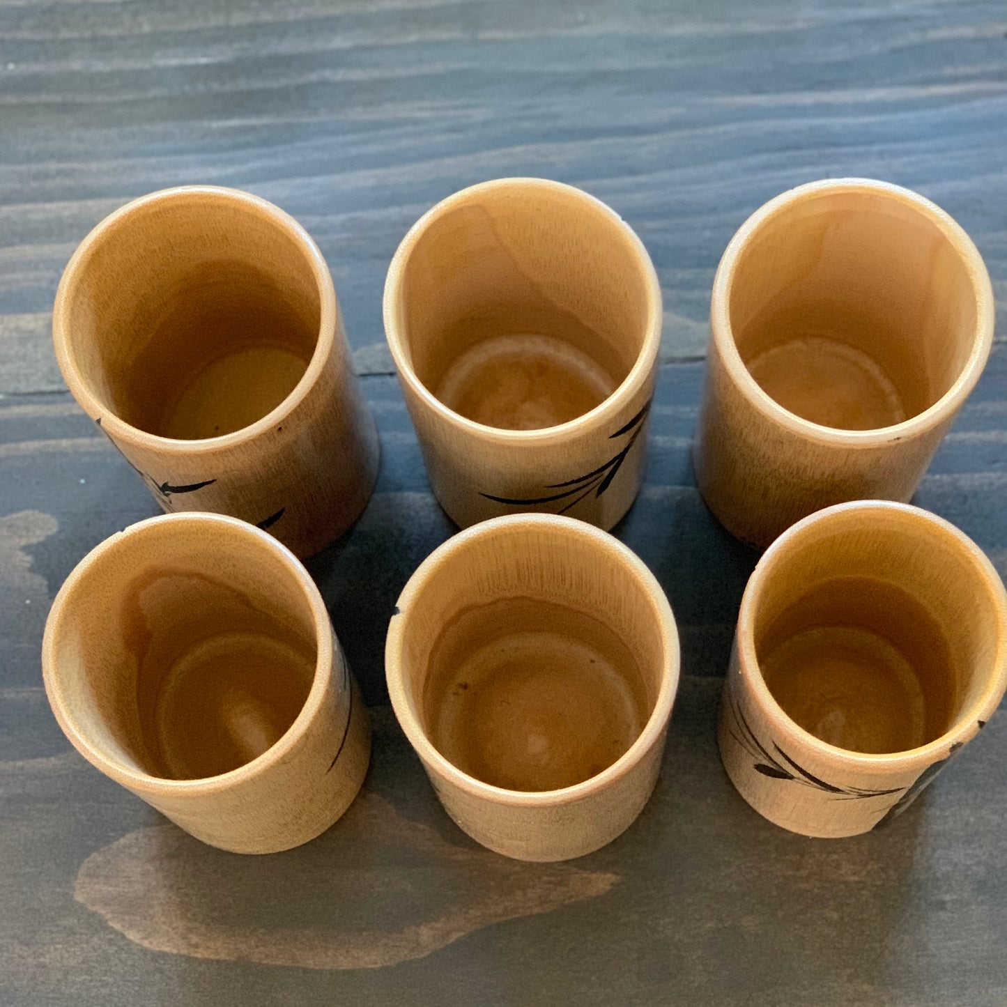 Set of 6 Mid-Century Modern Hand Crafted Bamboo Drinking Tumblers