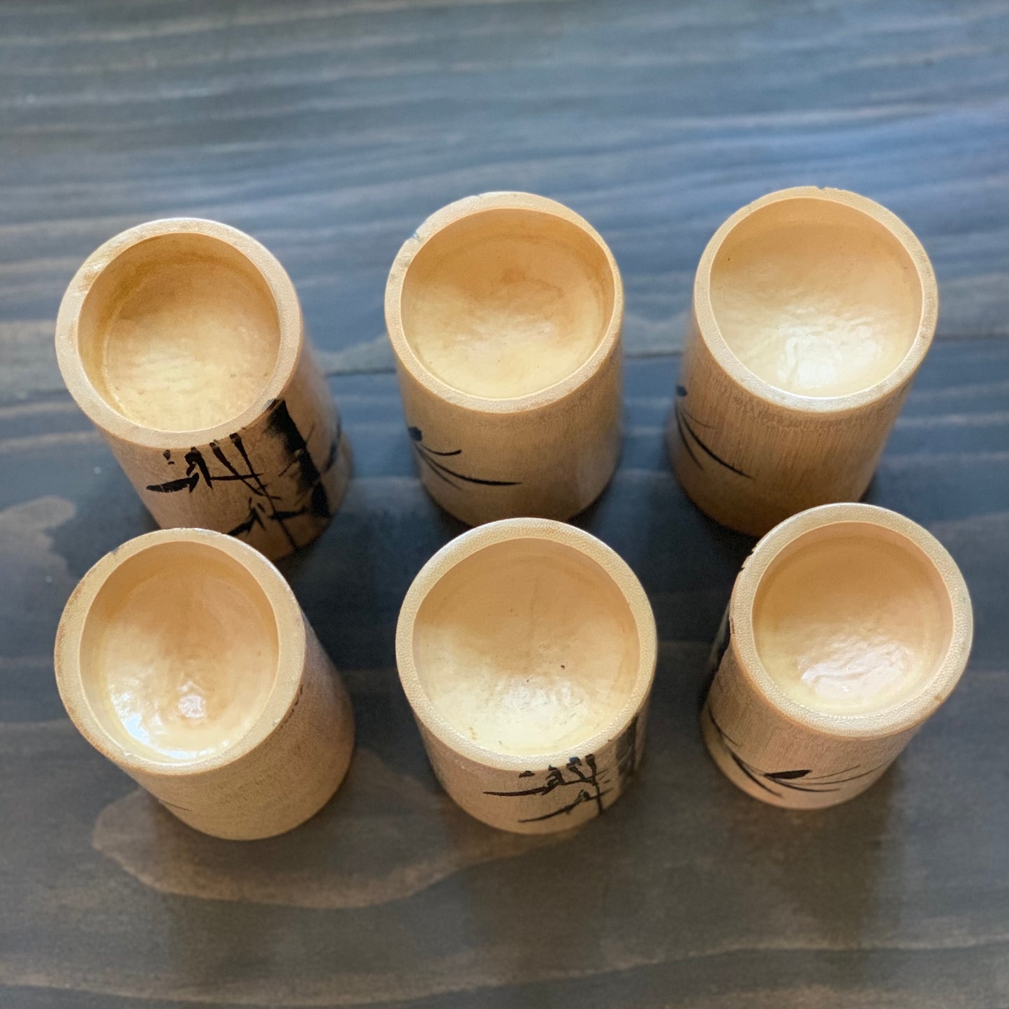 Set of 6 Mid-Century Modern Hand Crafted Bamboo Drinking Tumblers