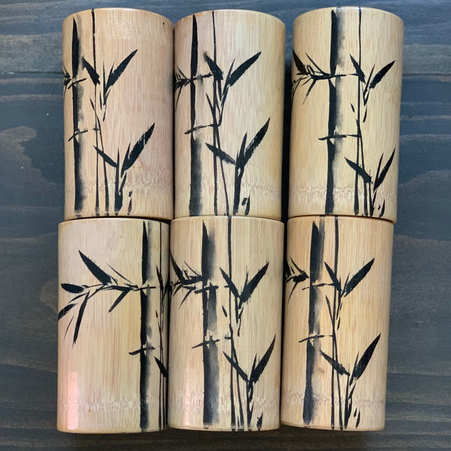 Set of 6 Mid-Century Modern Hand Crafted Bamboo Drinking Tumblers