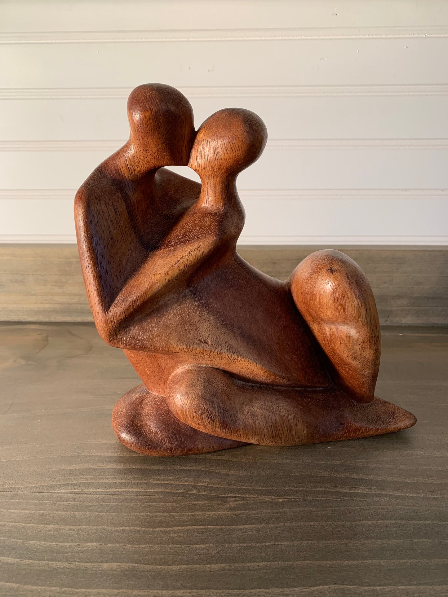 Vintage Modern Teakwood Art Sculpture "Memories" Bali 1997 Intimate Love Couple