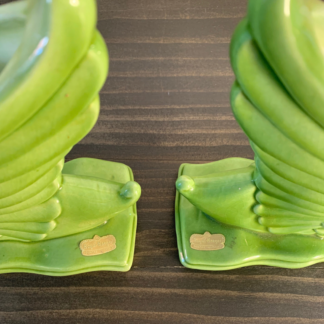Pair (2) of Royal Haeger USA Spring Green Swan Vases (2) No. R430