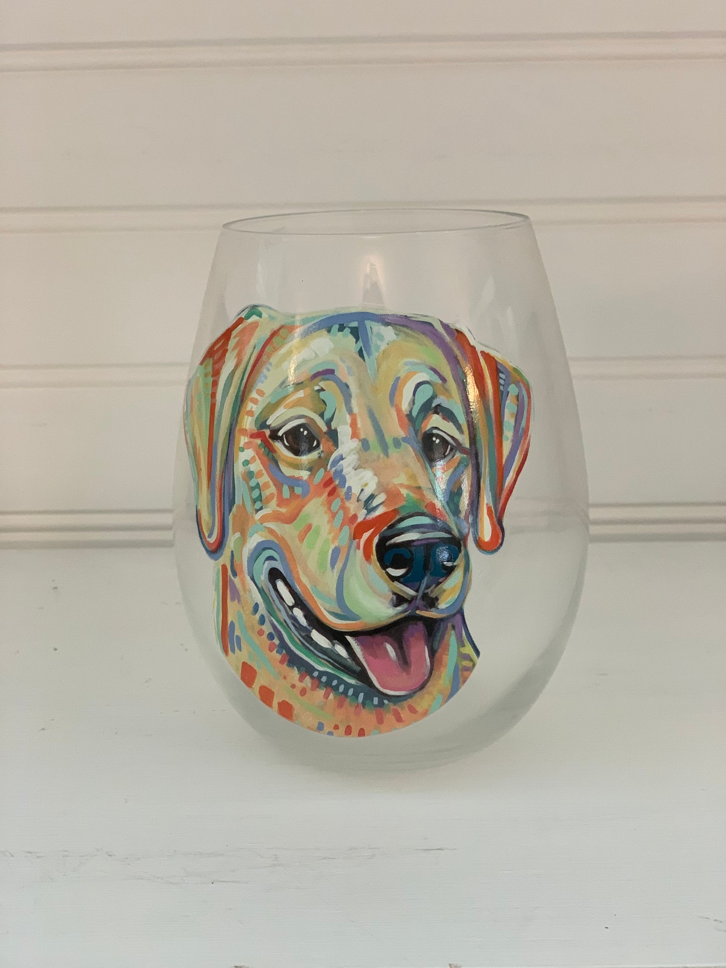 Dog portraits on stemless wine goblets (set of 4)