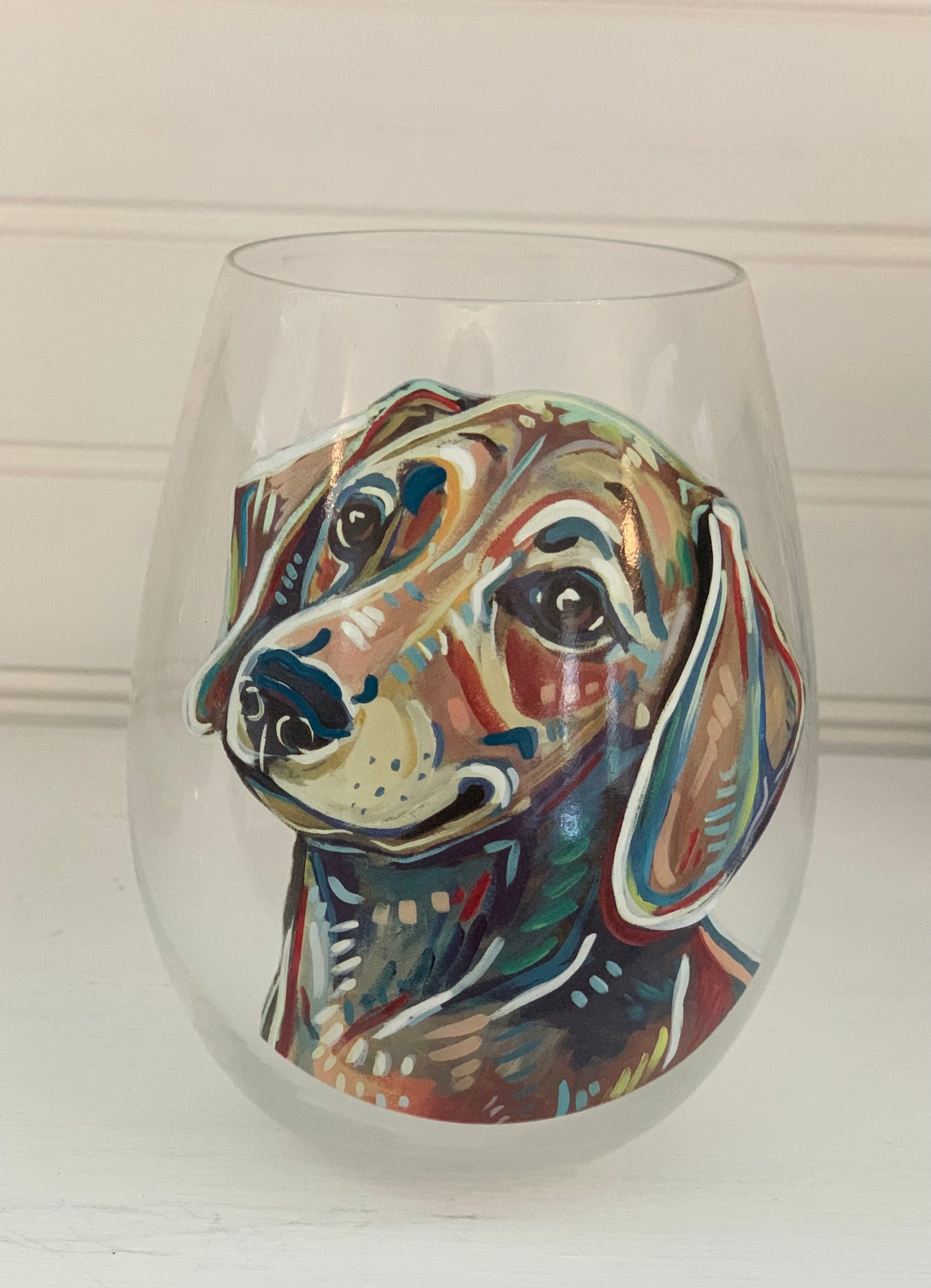 Dog portraits on stemless wine goblets (set of 4)