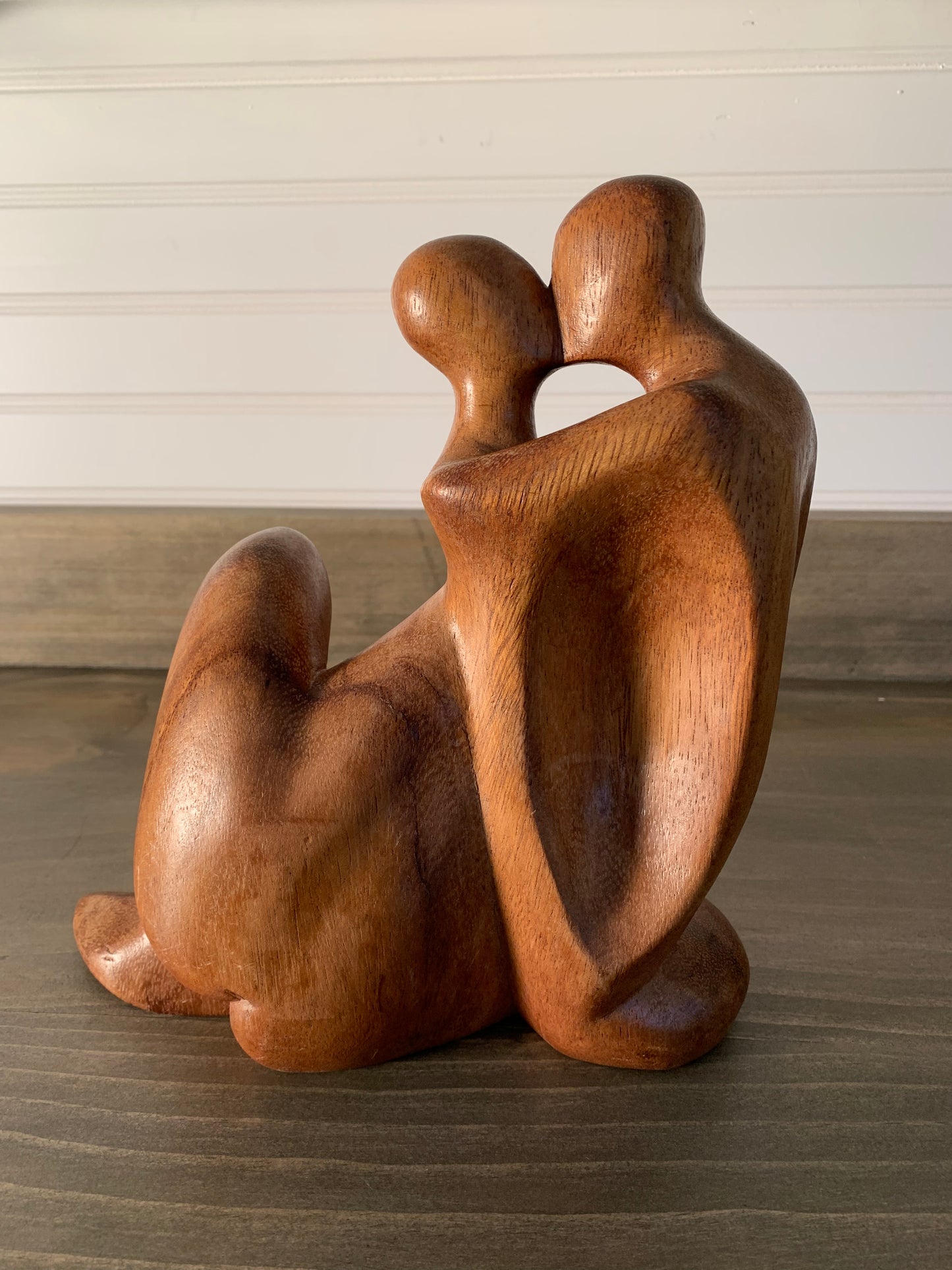 Vintage Modern Teakwood Art Sculpture "Memories" Bali 1997 Intimate Love Couple