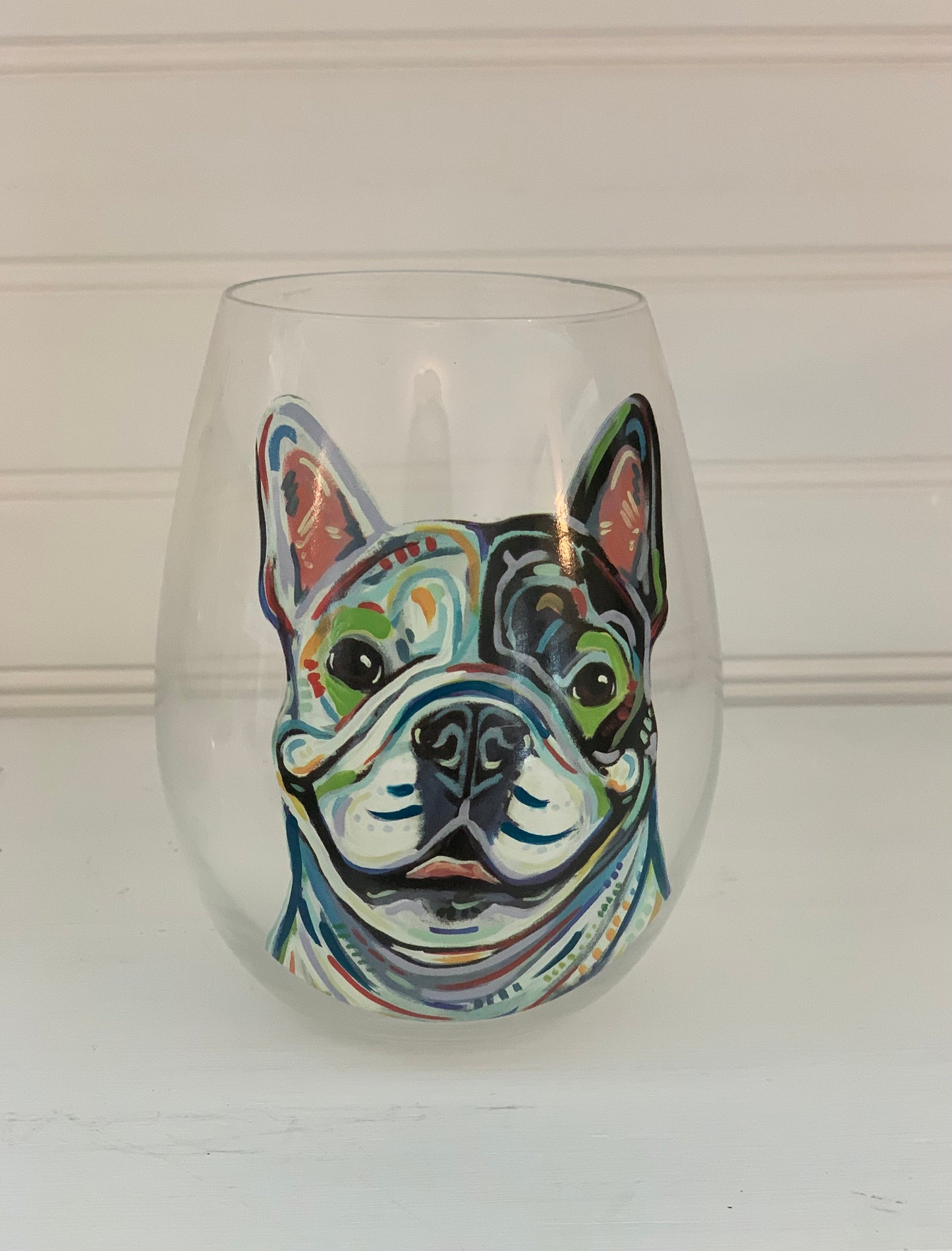 Dog portraits on stemless wine goblets (set of 4)