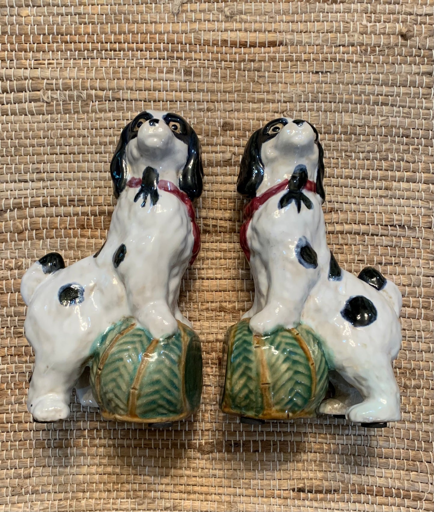 Pair of Majolica Staffordshire Spaniel Dog Bookend