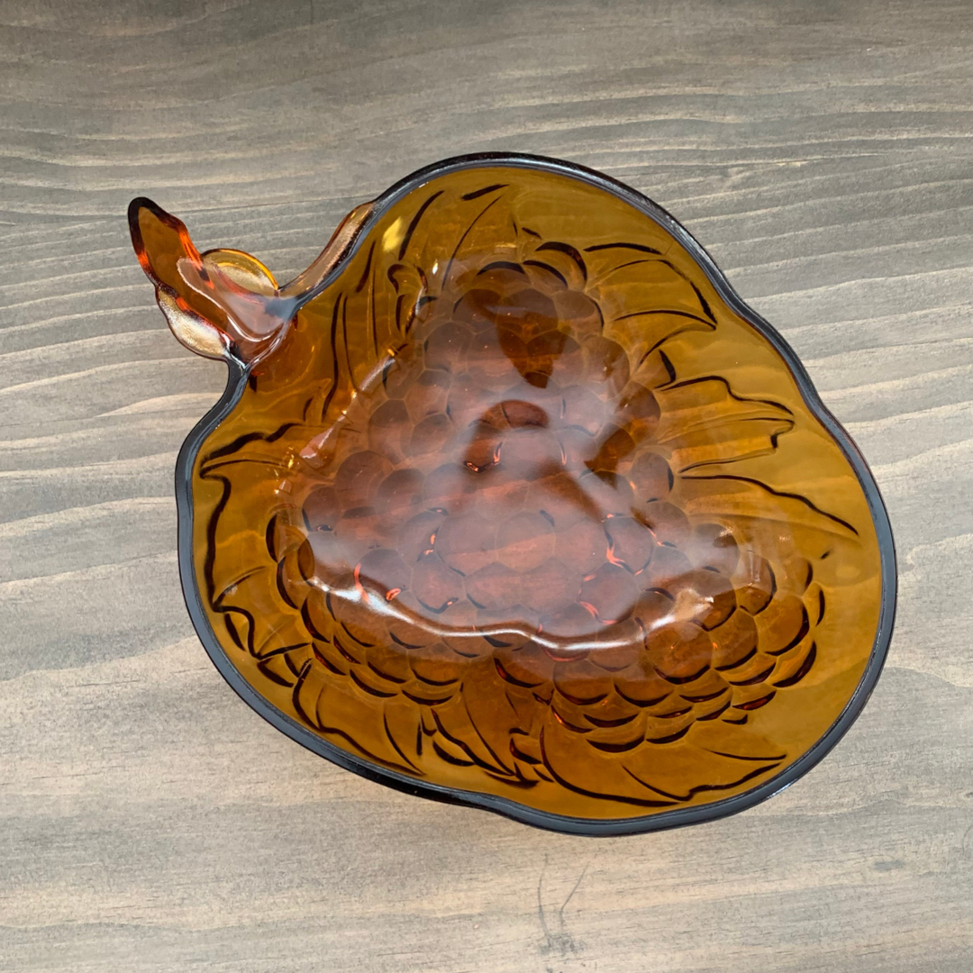 Vintage Indiana Glass Large Amber Grape Shaped Bowl - Fruit Bowl