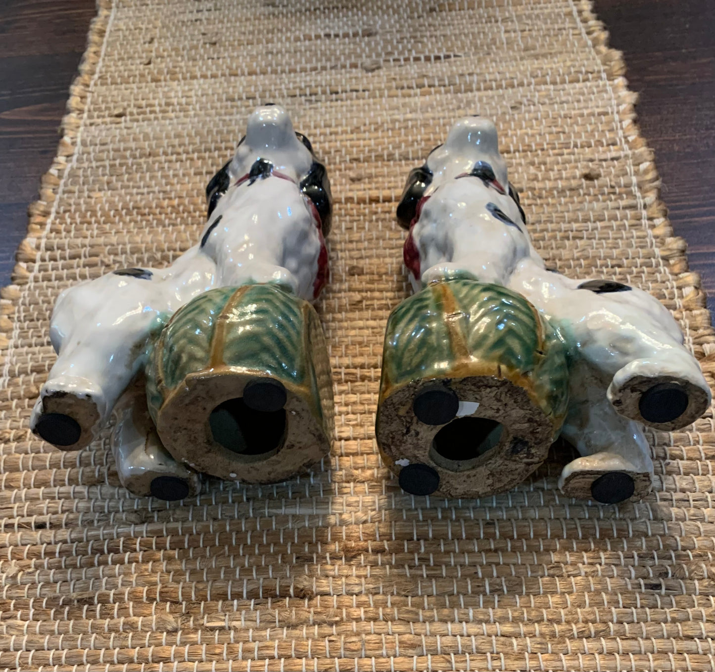 Pair of Majolica Staffordshire Spaniel Dog Bookend