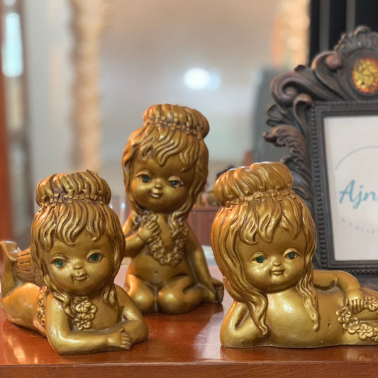 1960's Super Kitschy.Green Gem-Eyed Angels!