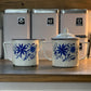Vintage Enamelware Sugar & Creamer Set Hand Painted Blue Flowers