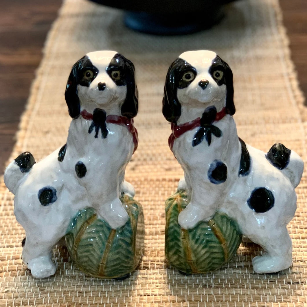 Pair of Majolica Staffordshire Spaniel Dog Bookend