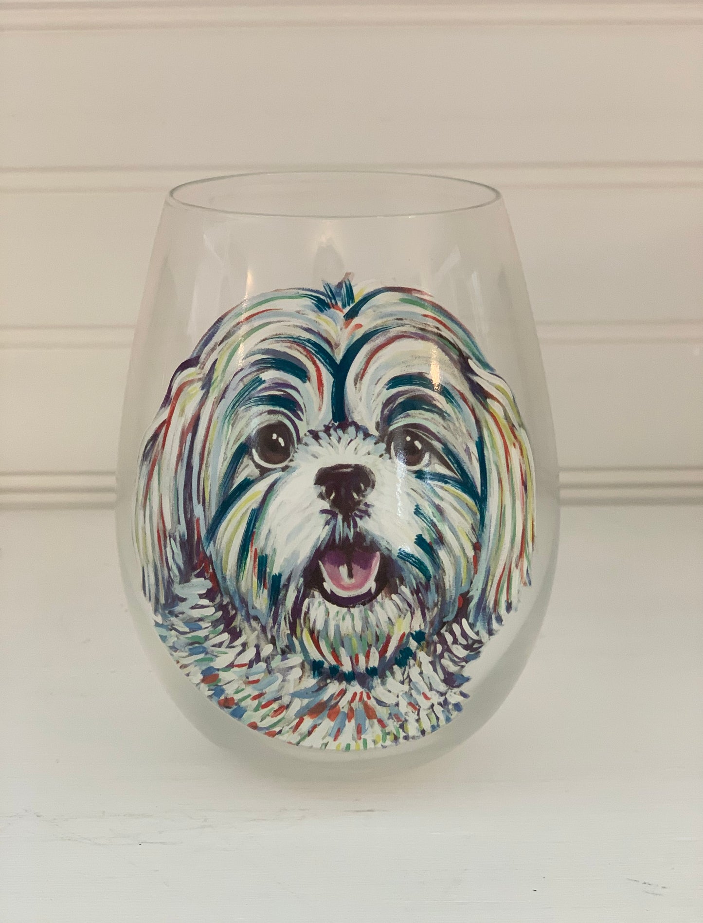 Dog portraits on stemless wine goblets (set of 4)