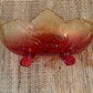 Oval Amber & Red Jeanette Lombardi Glass Mid Century Footed Fruit Bowl.