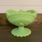 Fenton Jadeite Green Satin Custard Vaseline Glass Compote Pedestal.