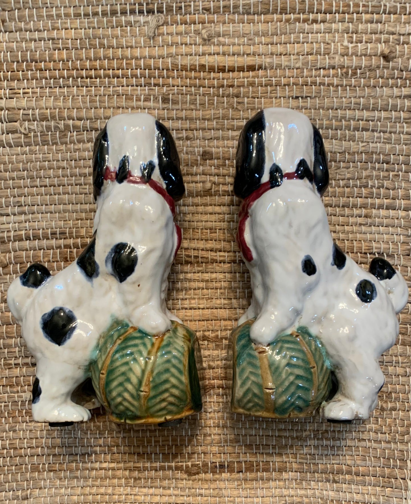 Pair of Majolica Staffordshire Spaniel Dog Bookend